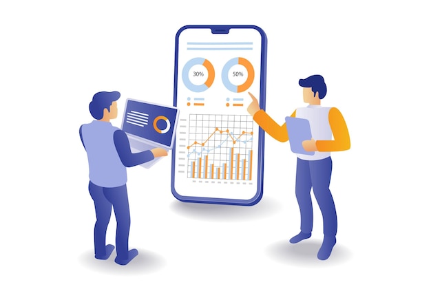 Diskussionsteam analysiert das Konzept der Geschäftsdatenillustration