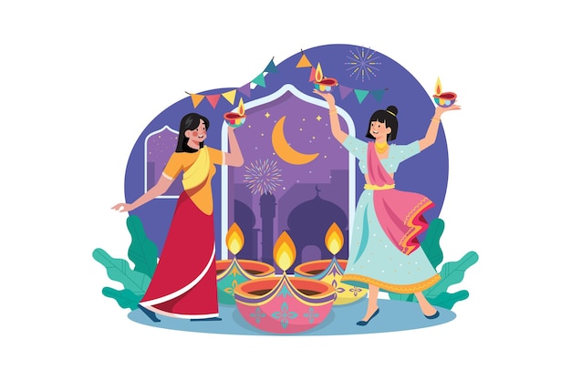 Vektor diwali-feier-illustrationskonzept eine flache illustration lokalisiert auf weißem hintergrund