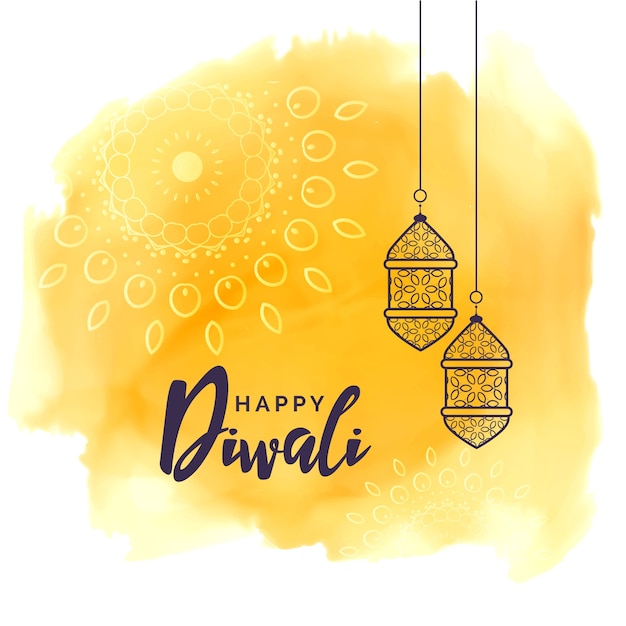 Diwali festlampen gruß mit gelbem aquarell