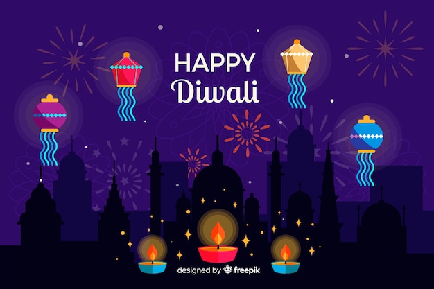 Diwali-konzept mit flachem designhintergrund