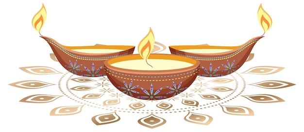 Diwali-Lichtkerzen auf weißem Hintergrund