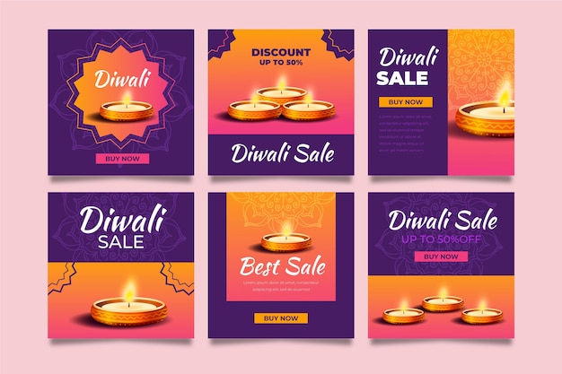 Vektor diwali verkauf instagram post sammlung