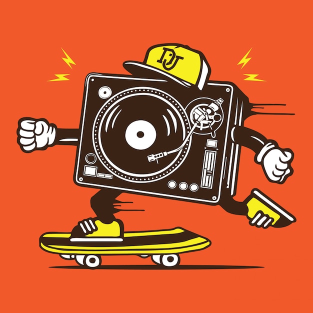 Vektor dj disc jockey skater skateboard charakter