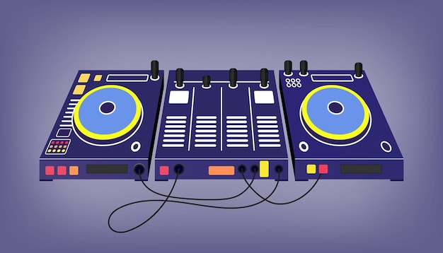 DJ-Einrichtung mit zwei Plattenspielern und Mixer