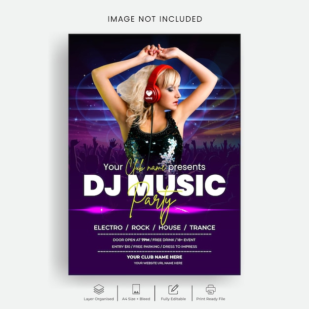 DJ-Nachtclub-Musik-Party-Druck-Flyer- oder Postervorlage mit Neonlicht-Hintergrund