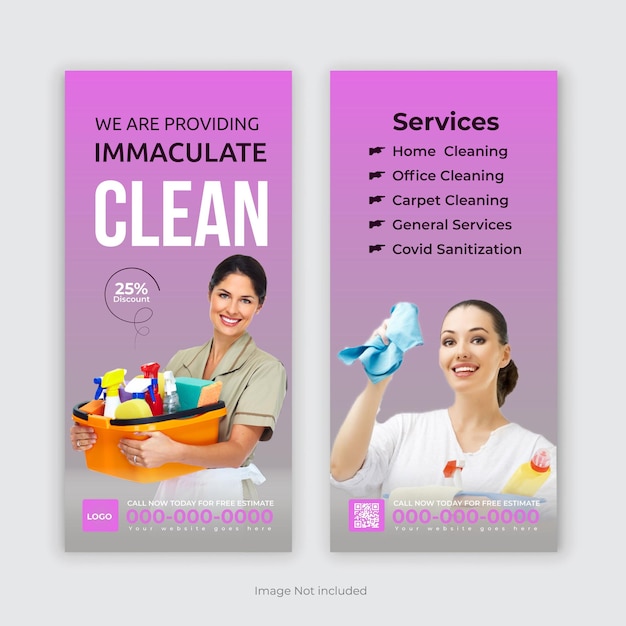 Vektor dl-flyer-design für das fensterdach des heimbüros und die mehrzweck-reinigungsservice-rackkarte für die wäscherei