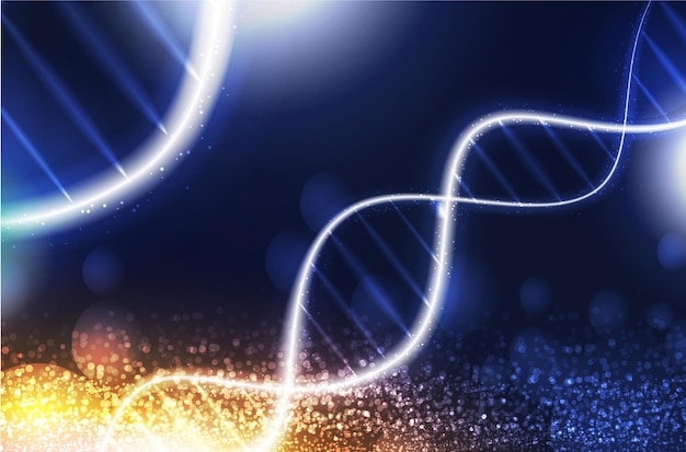 DNA digitale Sequenzcodestruktur mit leuchtendem Wissenschaftskonzept und Nanotechnologie-Hintergrund