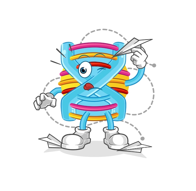 DNA mit Papierfliegercharakter. Cartoon-Maskottchen-Vektor