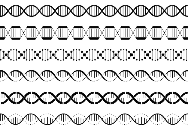 Dna-spiralen nahtloses muster genetik helixgrenzen genketten grafische elemente einfache biologische wellen gene strukturen anständiger vektorsatz