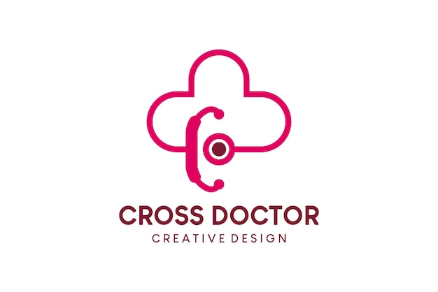 Doctor cross logo design medizinisches plus-symbol logo mit stethoskop kombiniert mit plus-symbol