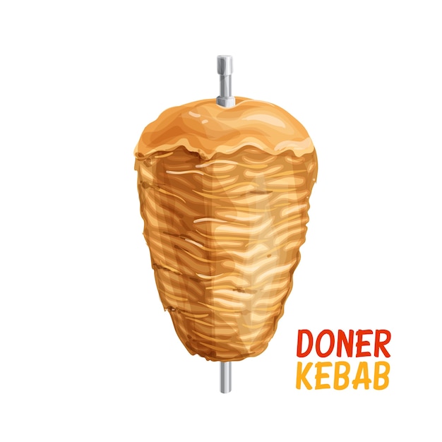 Döner kebab auf stange, der fleisch oder huhn grillt