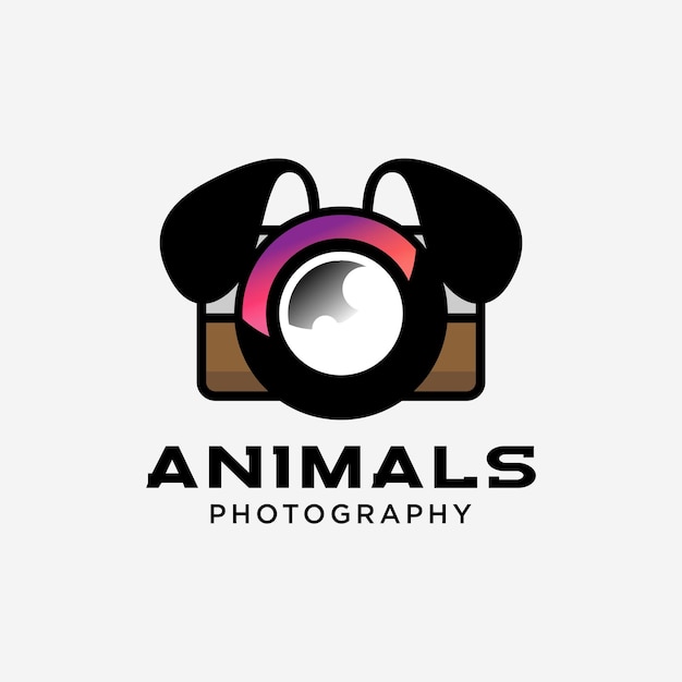 Vektor dog-kamera-logo-designs kamera und hund tier bringt linsen der kamera-logo vektorfotografen-symbol