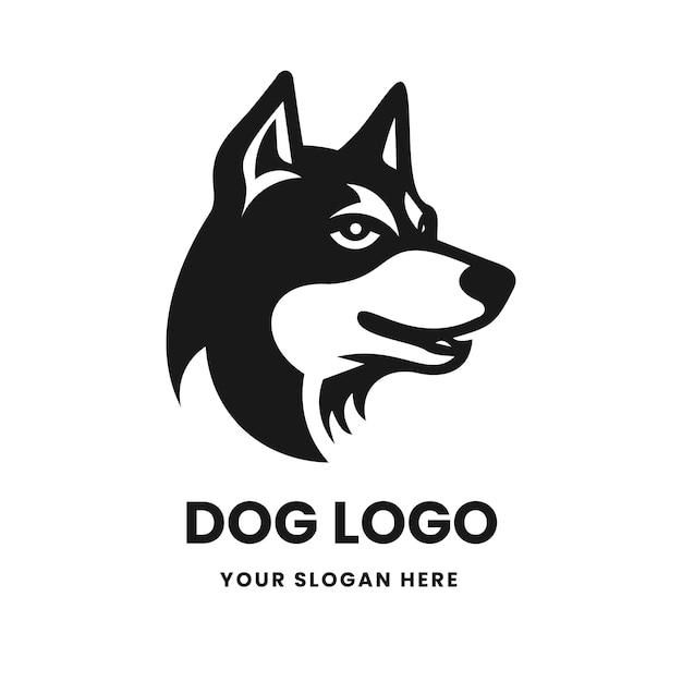 Dog-logo-vektor-vorlage emblem-symbol kopf-icon-design isoliert auf weißem hintergrund moderne schwarz-weiße illustration einfaches minimalistisches silhouetten-design für logo-tattoo und t-shirt-druck