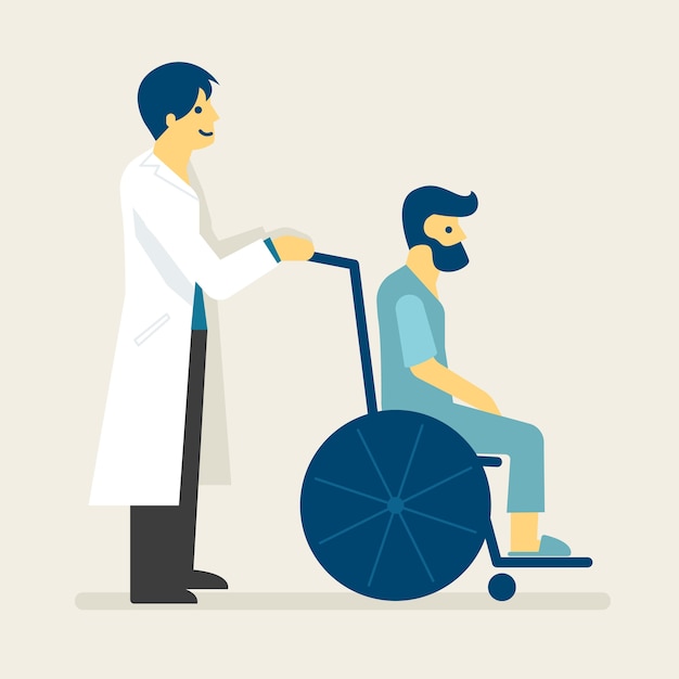 Doktor und ein patient auf rollstuhlillustration.