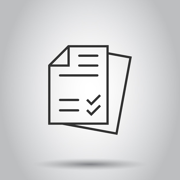 Dokument-Checklisten-Symbol im flachen Stil Bericht-Vektor-Illustration auf weißem isolierten Hintergrund Papierblatt Geschäftskonzept
