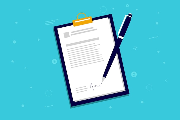 Dokument Signatur Illustration mit Stift und Unterschrift