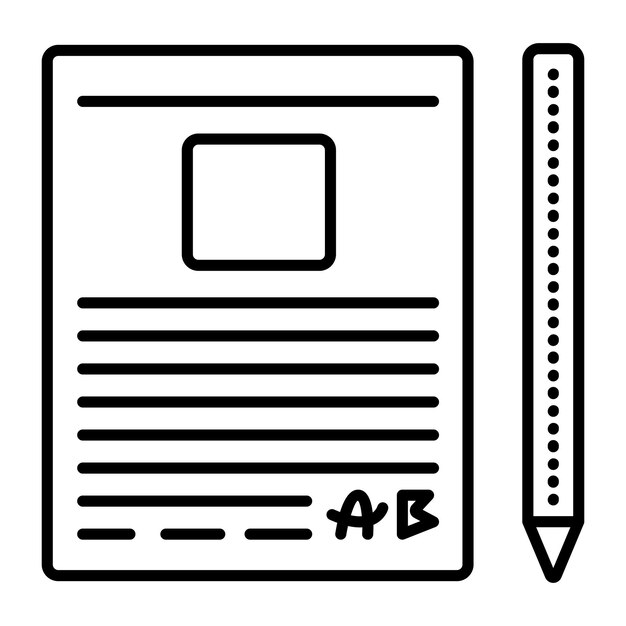 Vektor dokumentvorlage und stift schwarze linie vektor-illustration piktogramm eines papierformulars