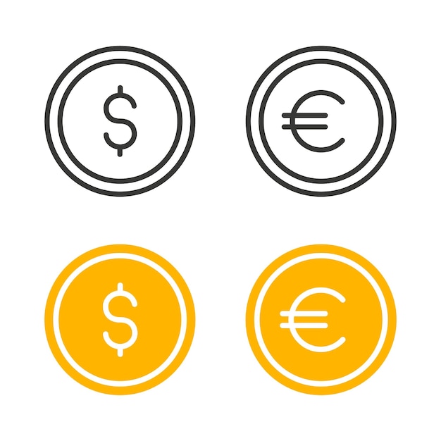 Vektor dollar- und euro-münzen-icon-set vektorisolierte linie geld illustration