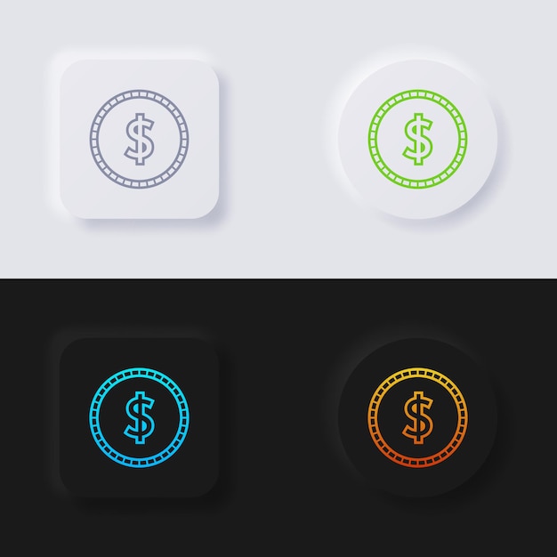 Dollar-Währungssymbol-Icon-Set, Multicolor-Neumorphismus-Schaltfläche, weiches UI-Design für Webdesign.