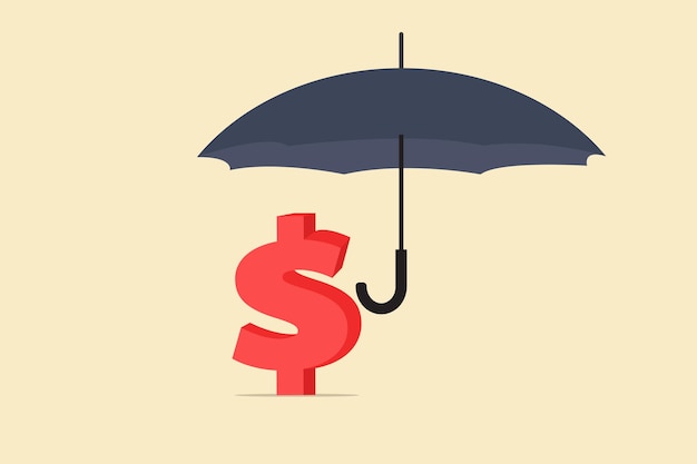 Dollarsymbol, das durch eine schützende umbrella-investition in sicherheit abgedeckt ist