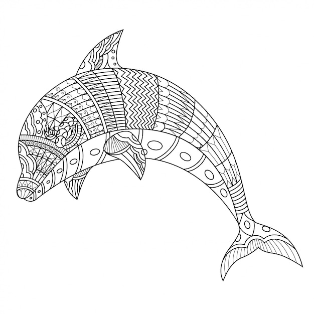 Dolphin mandala zentangle illustration im linearen stil