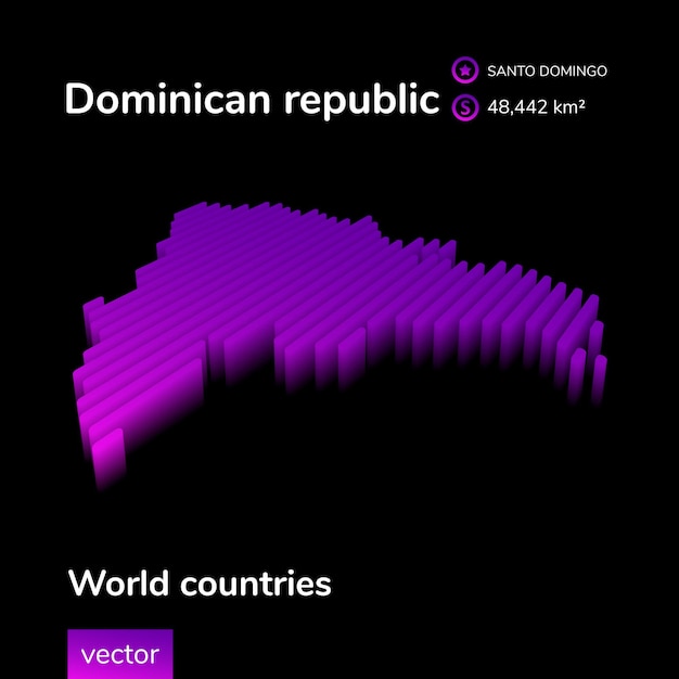 Dominikanische republik 3d-karte vektor digitale neon isometrische gestreifte konturkarte mit informationen über das land