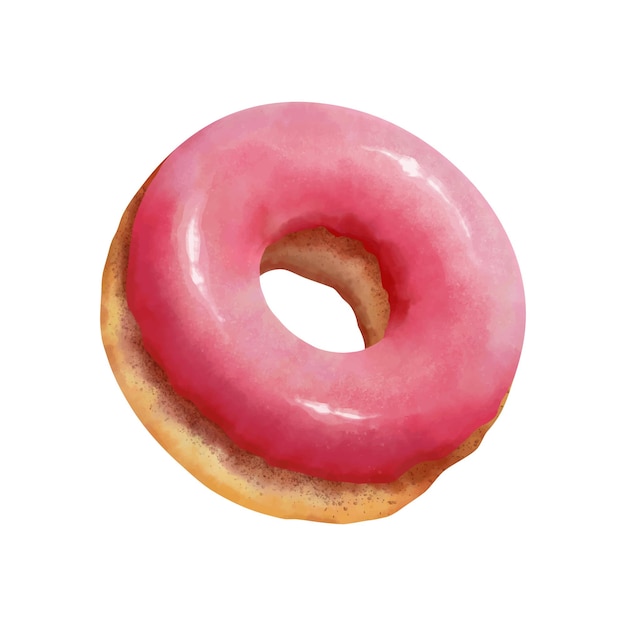 Donut in aquarellhandzeichnung. realistischer glasierter rosa donut. vektor-illustration.