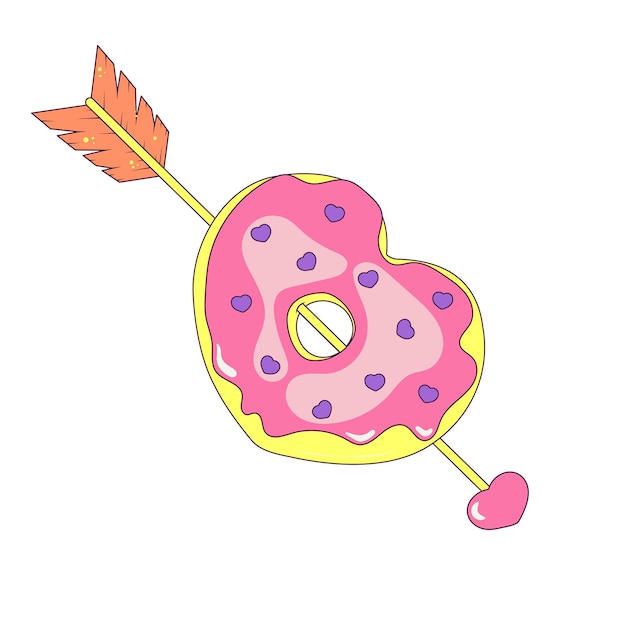 Donut in erdbeerglasur in form eines herzens pfeil von amor pierced donut