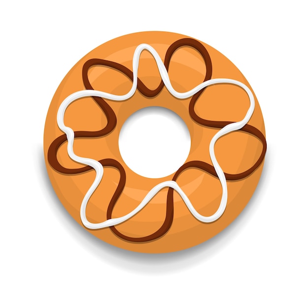 Vektor donut mit schokolade und weißer glasur-ikone im cartoon-stil auf weißem hintergrund