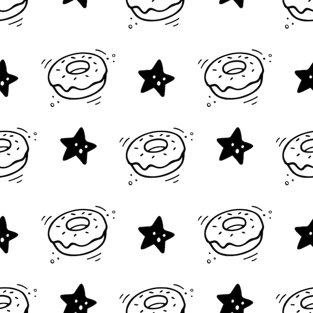 Donut nahtloses Muster Donut-Illustration Handgezeichnete Skizze von Donut Fast-Food-Illustration im Doodle-Stil