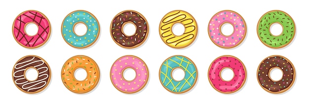 Donuts. draufsicht auf glasierte donuts. vektor-illustration.