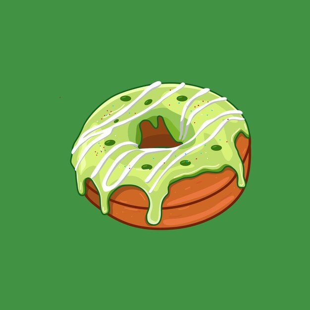 Vektor donuts mit matcha-geschmacks süßigkeiten oben und süßer weißer sauce