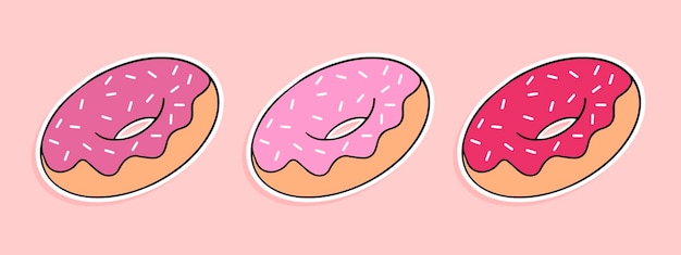 Donuts rosa set. aufkleber im cartoon-stil. vektor-illustration