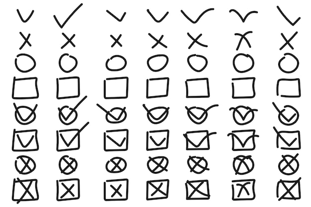 Doodle-Akkennzeichen, Streifen und Kreise Doodles, Skizzen, Tick-Marken und Bestätigungs-Ikonen