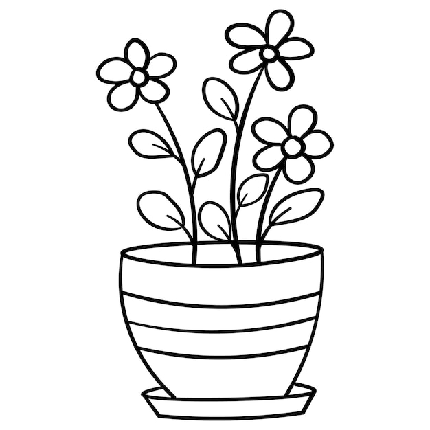 Doodle blumen in einer vase von ungewöhnlicher form, zimmerpflanzen