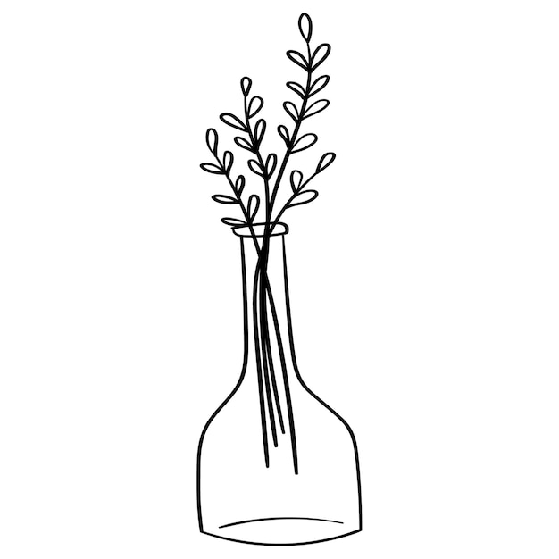 Doodle Blumen in einer Vase von ungewöhnlicher Form, Zimmerpflanzen