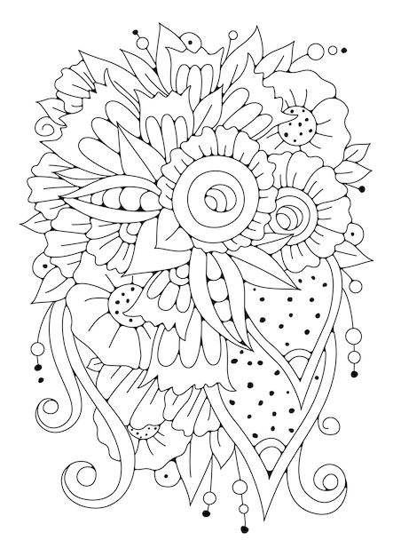 Vektor doodle blumenzeichnung. malbuch für kunsttherapie.