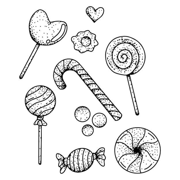 Doodle Candy Lollipop Line Art Element Cliparts