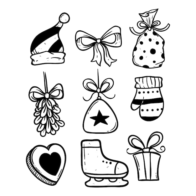 Doodle christmas icons set mit umriss