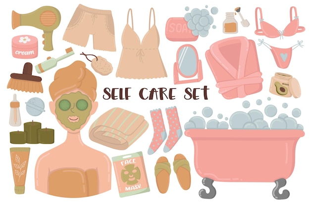 Doodle-clipart-set von self-care-self-love-home-spa