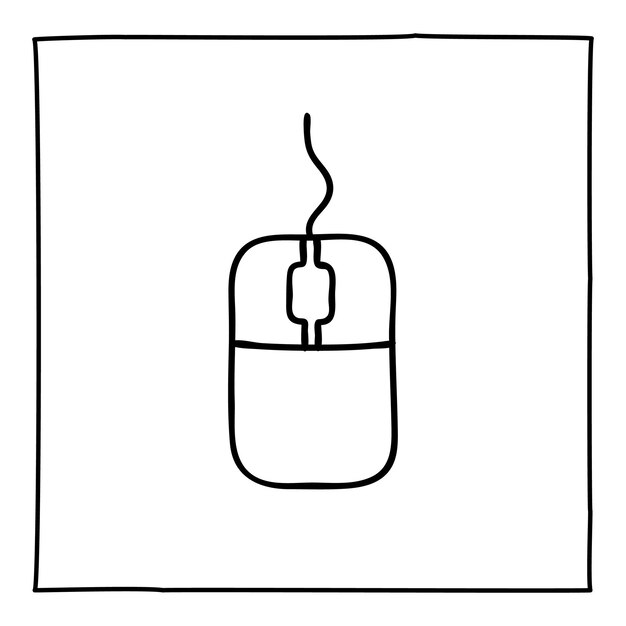 Doodle-computer-maus-symbol oder logo, handgezeichnet mit dünner schwarzer linie.