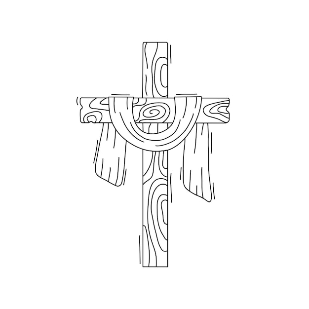 Doodle des Kreuzes Holzkreuz und Leichentuch und Palmblätter Religiöse Symbole des Karfreitags und Osters Vektorillustration