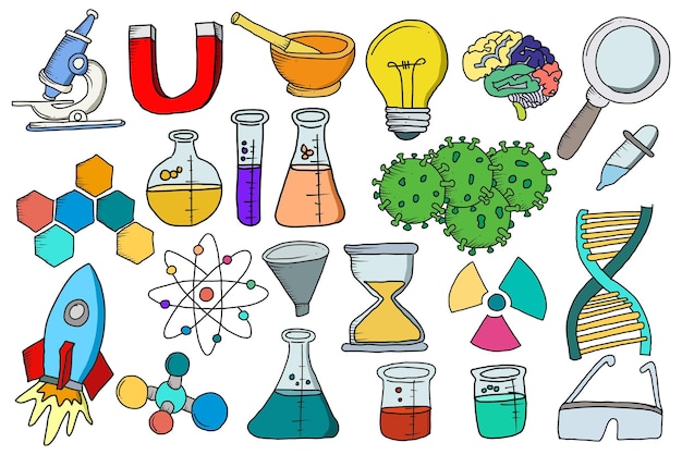 Doodle-design der biologie, wissenschaft und forschung
