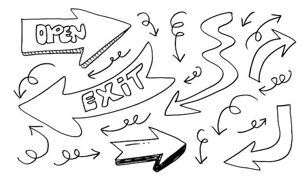 Doodle Design-Elemente handgezeichnete Pfeile isoliert auf weißem Hintergrund Vektor-Illustration