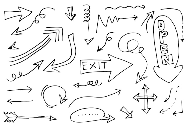 Doodle Design-Elemente handgezeichnete Pfeile isoliert auf weißem Hintergrund Vektor-Illustration