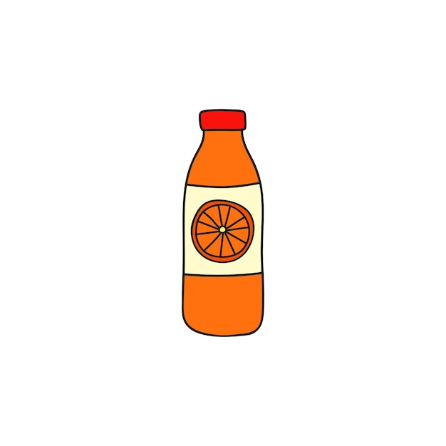 Doodle farbiger orangensaft in der flasche