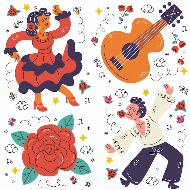 Doodle-flamenco-aufkleber-sammlung
