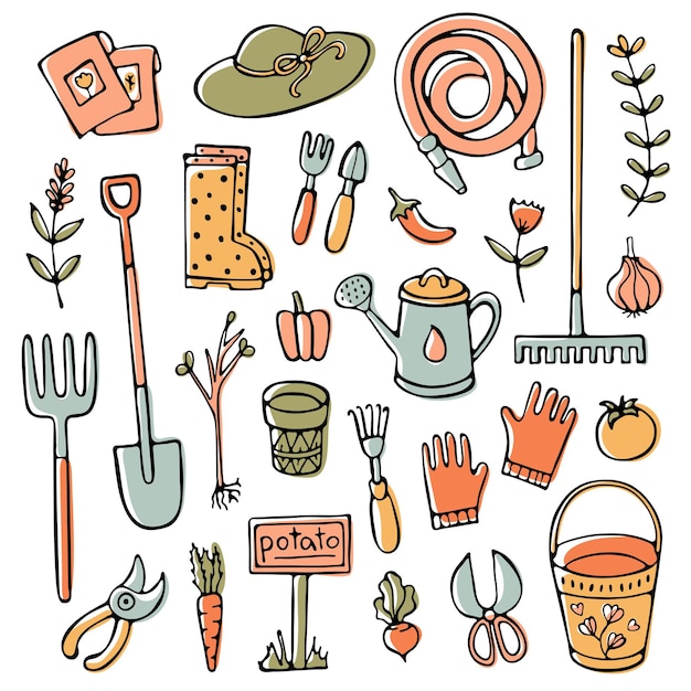 Doodle gartenset werkzeuge und elemente