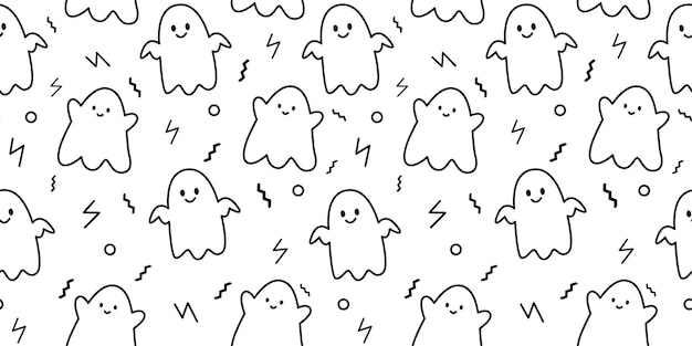 Doodle Ghost nahtlose Muster Hintergrund Schwarz-Weiß-Cartoon-Vektor-Illustration