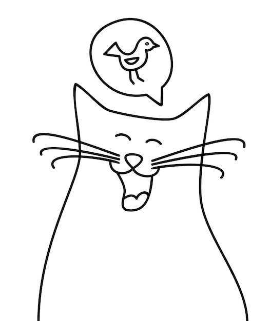 Doodle glückliche Katze, die an leckeres Essen denkt